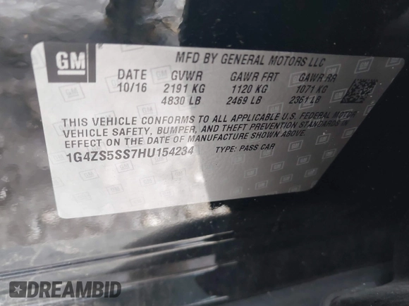 2017 Buick LaCrosse Premium with VIN 1G4ZS5SS7HU154234, listed as a IAAI auction lot 41561756 with Not Provided miles. Bid and sale history available at carsss.com. Image 9.