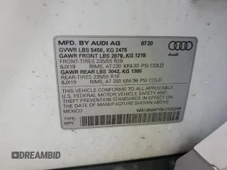 2020 Audi Q5 Premium Plus with VIN WA1BNAFY9L2102249, listed as a Copart auction lot 57608805 with 73,629 mi miles and Salvage title. Bid and sale history available at DreamBid. Image 14.