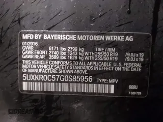 2016 BMW X5 xDrive35i with VIN 5UXKR0C57G0S85956, listed as a IAAI auction lot 41708072 with 409,161 mi miles. Bid and sale history available at carsss.com. Image 9.