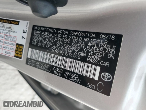 2018 Toyota Prius Plus with VIN JTDKARFP2J3095918, listed as a Copart auction lot 53700165 with 40,543 mi miles and Salvage Title. Bid and sale history available at DreamBid. Image 12.