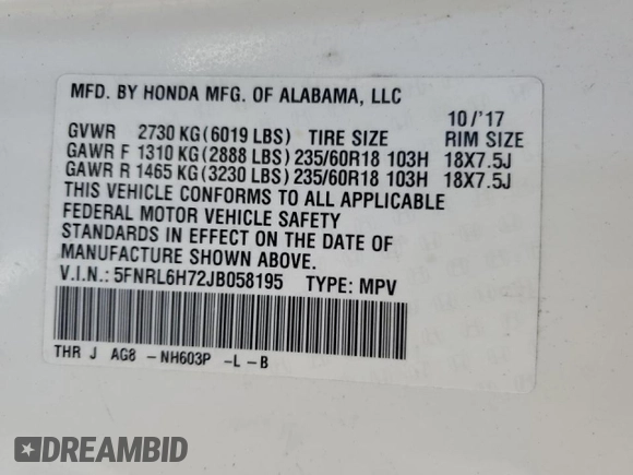 2018 Honda Odyssey EX-L with VIN 5FNRL6H72JB058195, listed as a Copart auction lot 51543075 with 84,625 mi miles and Salvage Title. Bid and sale history available at carsss.com. Image 13.