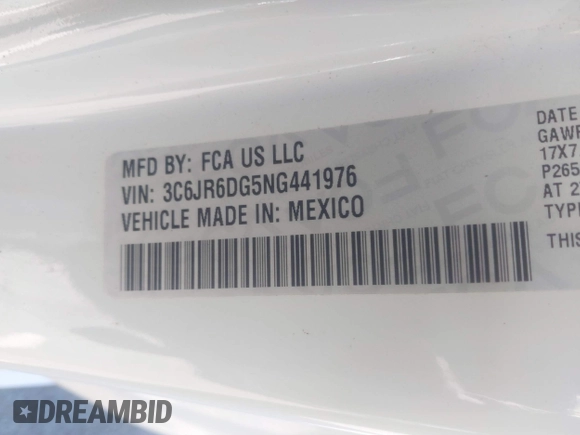 2022 Ram 1500 Tradesman with VIN 3C6JR6DG5NG441976, listed as a IAAI auction lot 41690967 with 34,003 mi miles and . Bid and sale history available at DreamBid. Image 9.