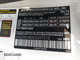 2014 Mercedes-Benz M 350 with VIN 4JGDA5HB0EA397515, listed as a IAAI auction lot 42491949 with 126,427 mi miles and . Bid and sale history available at DreamBid. Image 9.