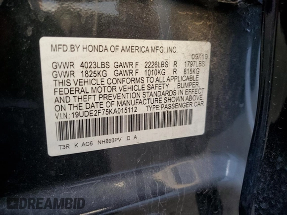 2019 Acura ILX Premium with VIN 19UDE2F75KA015112, listed as a Copart auction lot 87351144 with 50,432 mi miles and Salvage title. Bid and sale history available at DreamBid. Image 12.