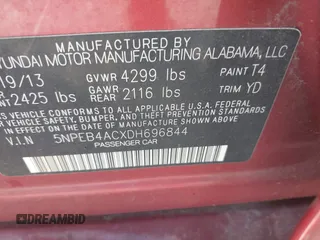 2013 Hyundai Sonata GLS с VIN 5NPEB4ACXDH696844, выставлен на аукционе IAAI как лот 42572801 с пробегом 192 196 миль миль и . История ставок и продаж доступна на DreamBid. Изображение 9.