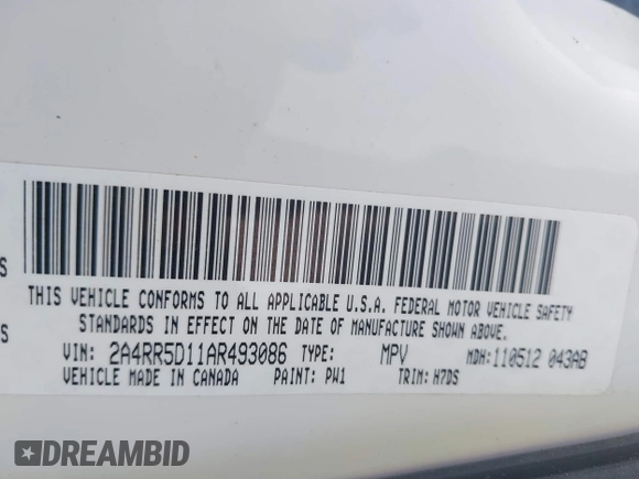2010 Chrysler Town & Country Touring with VIN 2A4RR5D11AR493086, listed as a IAAI auction lot 42012604 with 154,204 mi miles and . Bid and sale history available at DreamBid. Image 9.