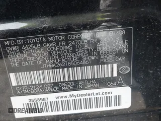 2008 Lexus IS 250 z VIN JTHBK262185064861, wystawiony jako IAAI lot #42311117 z przebiegiem 246 050 mil mil oraz . Historia ofert i sprzedaży dostępna na DreamBid. Obrazek 9.