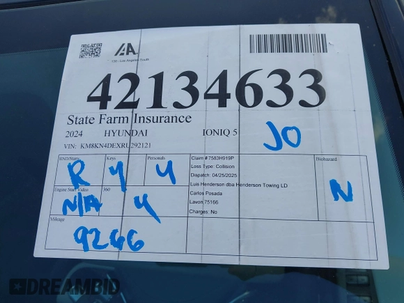 2024 Hyundai Ioniq 5 SEL z VIN KM8KN4DEXRU292121, wystawiony jako IAAI lot #42134633 z przebiegiem 9 266 mil mil oraz . Historia ofert i sprzedaży dostępna na DreamBid. Obrazek 20.