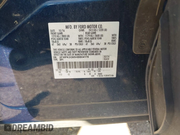 2017 Ford Edge SE with VIN 2FMPK3G95HBB04178, listed as a IAAI auction lot 42174048 with 155,183 mi miles and . Bid and sale history available at DreamBid. Image 9.