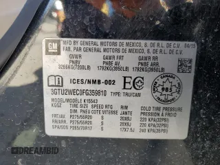 2015 GMC Sierra 1500 Denali with VIN 3GTU2WEC0FG359810, listed as a Copart auction lot 49784405 with 121,859 mi miles and Salvage Title. Bid and sale history available at carsss.com. Image 12.