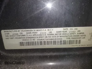 2008 Volkswagen Jetta z VIN 3VWRA71K58M183060, wystawiony jako IAAI lot #41700707 z przebiegiem 174 555 mil mil oraz . Historia ofert i sprzedaży dostępna na DreamBid. Obrazek 9.
