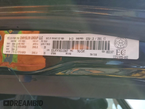 2014 Ram 1500 Tradesman z VIN 3C6JR7AT0EG123027, wystawiony jako Copart lot #51456875 z przebiegiem 115 036 mil mil oraz Szkoda całkowita • Salvage title. Historia ofert i sprzedaży dostępna na DreamBid. Obrazek 13.