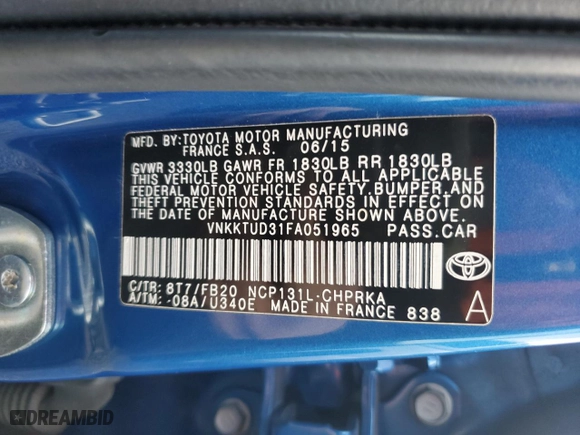 2015 Toyota Yaris L with VIN VNKKTUD31FA051965, listed as a Copart auction lot 46888065 with 48,939 mi miles and Salvage Title. Bid and sale history available at carsss.com. Image 12.