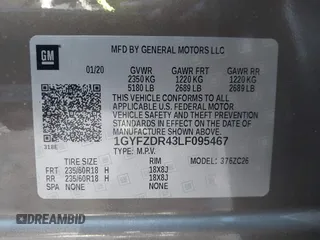 2020 Cadillac XT4 AWD Premium Luxury with VIN 1GYFZDR43LF095467, listed as a IAAI auction lot 41256992 with 21,418 mi miles and . Bid and sale history available at DreamBid. Image 9.