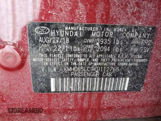 2019 Hyundai Ioniq Blue with VIN KMHC65LC9KU112768, listed as a Copart auction lot 45790465 with 132,404 mi miles and Salvage Title. Bid and sale history available at DreamBid. Image 12.