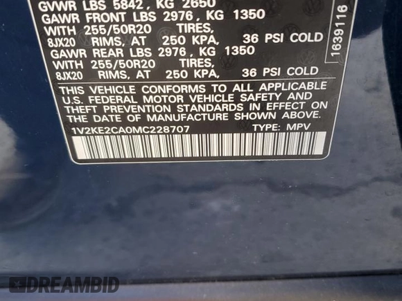 2021 Volkswagen Atlas SE with VIN 1V2KE2CA0MC228707, listed as a Copart auction lot 52641215 with 58,848 mi miles and Salvage title. Bid and sale history available at DreamBid. Image 13.