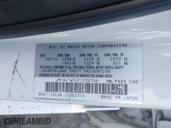 2015 Mazda 6 i Grand Touring with VIN JM1GJ1W54F1202766, listed as a IAAI auction lot 41860197 with Not Provided miles and . Bid and sale history available at DreamBid. Image 9.