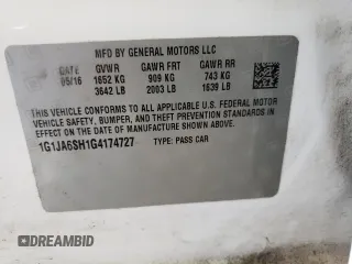 2016 Chevrolet Sonic LS z VIN 1G1JA6SH1G4174727, wystawiony jako Copart lot #47789335 z przebiegiem 166 907 mil mil oraz Szkoda całkowita • Salvage title. Historia ofert i sprzedaży dostępna na DreamBid. Obrazek 13.