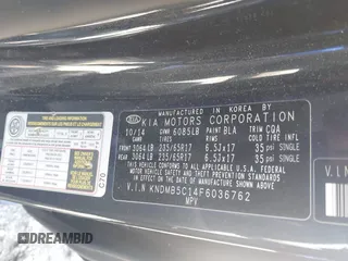 2015 Kia Sedona LX with VIN KNDMB5C14F6036762, listed as a IAAI auction lot 42002812 with 140,518 mi miles. Bid and sale history available at carsss.com. Image 9.