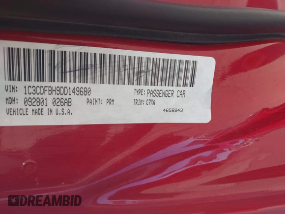 2014 Dodge Dart GT with VIN 1C3CDFEB7ED906214, listed as a IAAI auction lot 42131922 with 96,478 mi miles. Bid and sale history available at carsss.com. Image 9.
