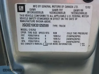 2003 Chevrolet Silverado 1500 Work Truck with VIN 2GCEC19X331250599, listed as a Copart auction lot 46115625 with 196,866 mi miles and Salvage Title. Bid and sale history available at carsss.com. Image 12.