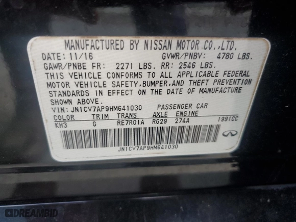 2017 Infiniti Q50 2.0t with VIN JN1CV7AP9HM641030, listed as a Copart auction lot 84625504 with NaN miles and Salvage Title. Bid and sale history available at carsss.com. Image 13.