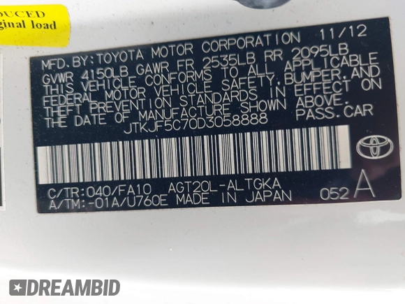 2013 Scion tC z VIN JTKJF5C70D3058888, wystawiony jako IAAI lot #41892224 z przebiegiem 84 749 mil mil oraz . Historia ofert i sprzedaży dostępna na DreamBid. Obrazek 9.