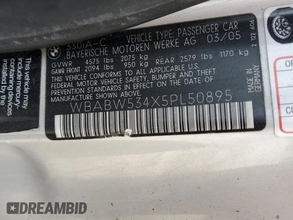 2005 BMW 3 Series 330Ci with VIN WBABW534X5PL50895, listed as a Copart auction lot 59846835 with 137,588 mi miles and Clean title. Bid and sale history available at DreamBid. Image 12.
