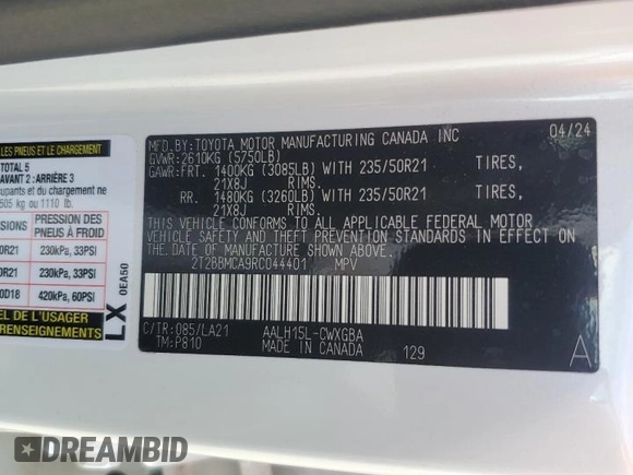 2024 Lexus RX 350h z VIN 2T2BBMCA9RC044401, wystawiony jako Copart lot #55768825 z przebiegiem 15 973 mil mil oraz Szkoda całkowita • Salvage title. Historia ofert i sprzedaży dostępna na DreamBid. Obrazek 13.