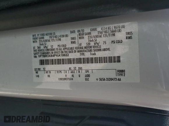 2023 Ford Transit Cargo with VIN 1FTBR3X84PKA19922, listed as a Copart auction lot 67894664 with 137,945 mi miles and Clean title. Bid and sale history available at DreamBid. Image 13.