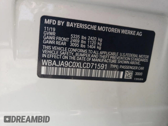 2020 BMW 5 Series 530e with VIN WBAJA9C0XLCD71591, listed as a Copart auction lot 79766234 with 115,358 mi miles and Salvage Title. Bid and sale history available at DreamBid. Image 15.