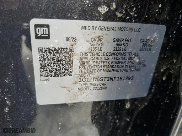 2022 Chevrolet Malibu LT with VIN 1G1ZD5ST3NF161293, listed as a Copart auction lot 45380275 with 64,511 mi miles and Salvage Title. Bid and sale history available at carsss.com. Image 12.