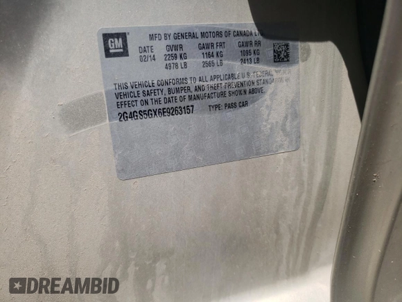 2014 Buick Regal Premium II with VIN 2G4GS5GX6E9263157, listed as a Copart auction lot 54825775 with 103,403 mi miles and Salvage title. Bid and sale history available at DreamBid. Image 12.