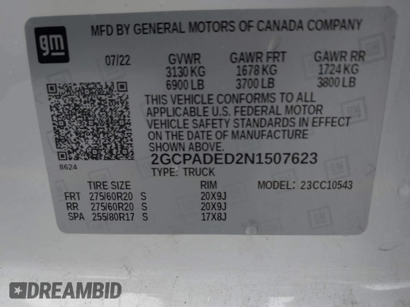 2022 Chevrolet Silverado 1500 RST with VIN 2GCPADED2N1507623, listed as a IAAI auction lot 41484236 with 45,070 mi miles and . Bid and sale history available at DreamBid. Image 9.