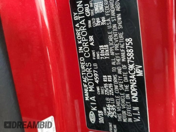 2019 Kia Sportage EX z VIN KNDPN3AC9K7588758, wystawiony jako Copart lot #51060635 z przebiegiem Nie podano mil oraz Szkoda całkowita • Salvage title. Historia ofert i sprzedaży dostępna na DreamBid. Obrazek 14.