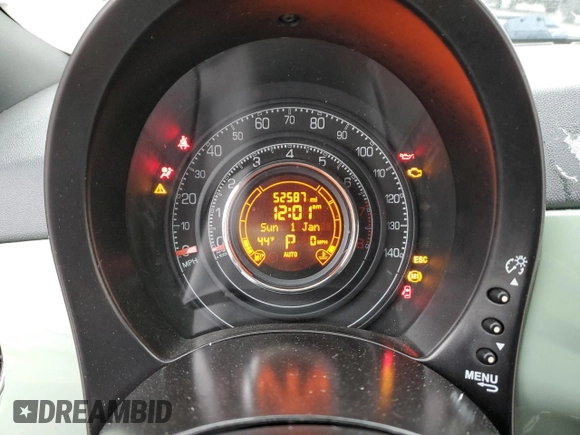 2014 FIAT 500 Sport with VIN 3C3CFFBR8ET207938, listed as a Copart auction lot 52974425 with 52,587 mi miles and Salvage Title. Bid and sale history available at carsss.com. Image 9.