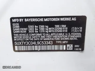 2020 BMW X3 sDrive30i with VIN 5UXTY3C04L9C53343, listed as a IAAI auction lot 41208883 with 1 mi miles. Bid and sale history available at carsss.com. Image 9.