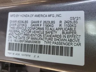 2021 Acura TLX w/A-Spec Package z VIN 19UUB6F54MA009836, wystawiony jako Copart lot #52380725 z przebiegiem 42 724 mil mil oraz Szkoda całkowita • Salvage title. Historia ofert i sprzedaży dostępna na DreamBid. Obrazek 14.