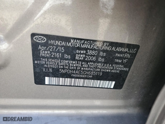 2016 Hyundai Elantra SE with VIN 5NPDH4AE5GH685119, listed as a Copart auction lot 50834835 with 59,523 mi miles and Salvage Title. Bid and sale history available at carsss.com. Image 12.