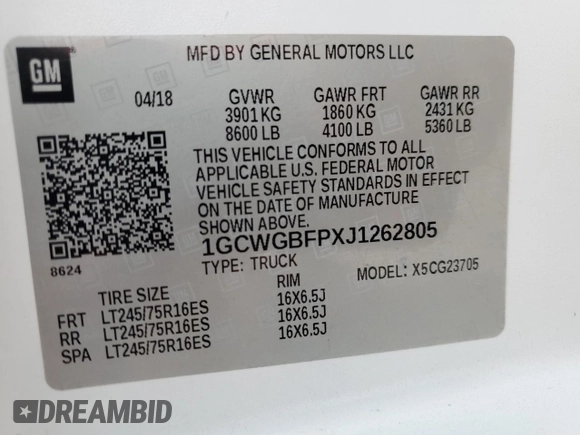 2018 Chevrolet Express Cargo with VIN 1GCWGBFPXJ1262805, listed as a Copart auction lot 42833655 with 139,417 mi miles and Salvage title. Bid and sale history available at DreamBid. Image 15.