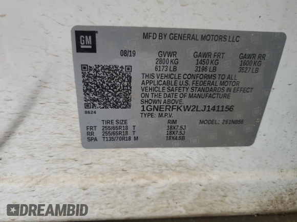 2020 Chevrolet Traverse LS с VIN 1GNERFKW2LJ141156, выставлен на аукционе Copart как лот 56180075 с пробегом 140 770 миль миль и Списание • Salvage title. История ставок и продаж доступна на DreamBid. Изображение 13.