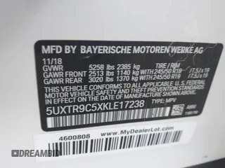 2019 BMW X3 xDrive30i with VIN 5UXTR9C5XKLE17238, listed as a IAAI auction lot 42030258 with 48,192 mi miles. Bid and sale history available at carsss.com. Image 9.