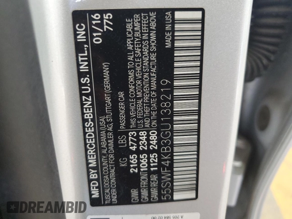 2016 Mercedes-Benz C 300 Luxury с VIN 55SWF4KB3GU138219, выставлен на аукционе Copart как лот 62277615 с пробегом 130 761 миль миль и Списание • Salvage title. История ставок и продаж доступна на DreamBid. Изображение 12.