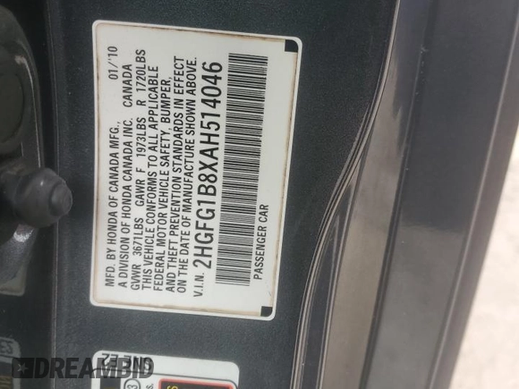 2010 Honda Civic Cpe EX with VIN 2HGFG1B8XAH514046, listed as a Copart auction lot 73741604 with 139,413 mi miles and Salvage Title. Bid and sale history available at carsss.com. Image 13.