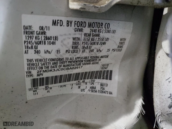 2012 Ford Edge SEL with VIN 2FMDK3JC0CBA02917, listed as a Copart auction lot 82805114 with 80,757 mi miles and Clean Title. Bid and sale history available at carsss.com. Image 13.