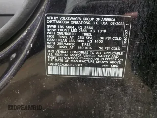 2022 Volkswagen Atlas SE with VIN 1V2HP2CA3NC526867, listed as a Copart auction lot 51321305 with Not provided miles and Non repairable. Bid and sale history available at DreamBid. Image 12.