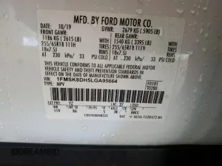 2020 Ford Explorer XLT with VIN 1FMSK8DH5LGA95664, listed as a Copart auction lot 51227345 with 89,373 mi miles and Clean Title. Bid and sale history available at DreamBid. Image 13.