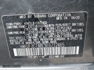2020 Subaru Crosstrek Premium with VIN JF2GTAPC5L8272465, listed as a IAAI auction lot 41607403 with 48,772 mi miles. Bid and sale history available at carsss.com. Image 9.