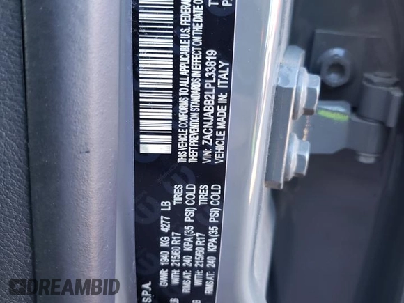 2020 Jeep Renegade Latitude with VIN ZACNJABB2LPL33819, listed as a Copart auction lot 80335293 with Not Provided miles and Salvage Title. Bid and sale history available at DreamBid. Image 15.