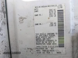 2009 Nissan Altima S with VIN 1N4AL21E19C155529, listed as a IAAI auction lot 42093236 with 210,256 mi miles and . Bid and sale history available at DreamBid. Image 9.